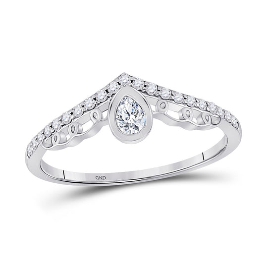 10K White Gold Womens Pear Diamond Chevron Band Ring 1/3 Cttw, Womens Size: 5-10