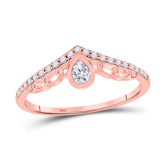 10K Rose Or White Gold  Womens Pear Diamond Chevron Band Ring 1/3 Cttw, Womens Size: 5-10
