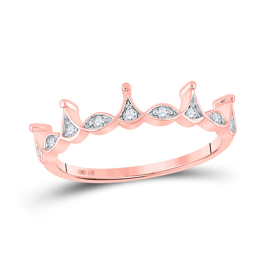 10K Yellow Or White Or Rose Gold Womens Round Diamond Crown Stackable Band Ring , Womens Size: 5-10