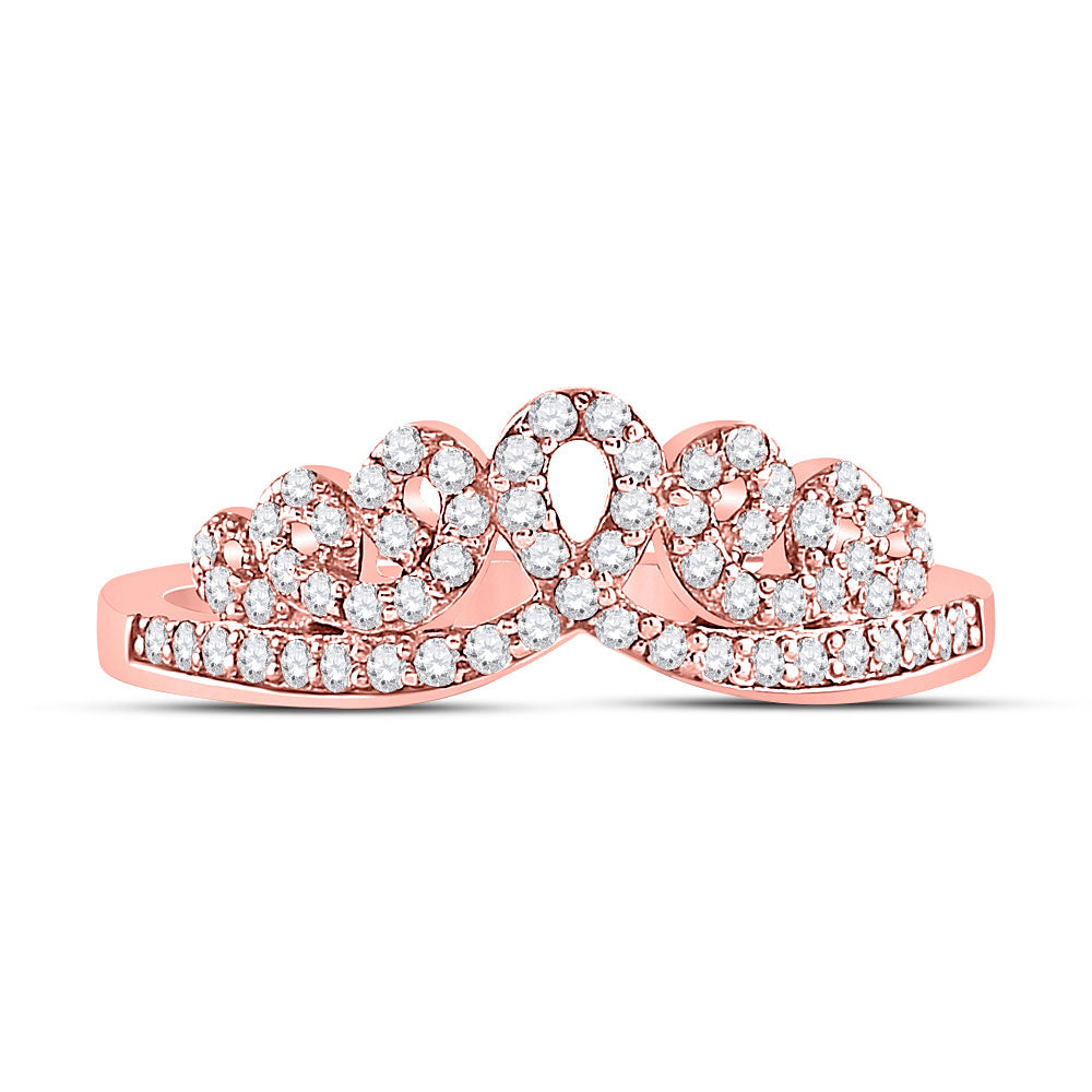 10K Rose Gold Womens Round Diamond Fashion Crown Band Ring 1/3 Cttw, Womens Size: 5-10