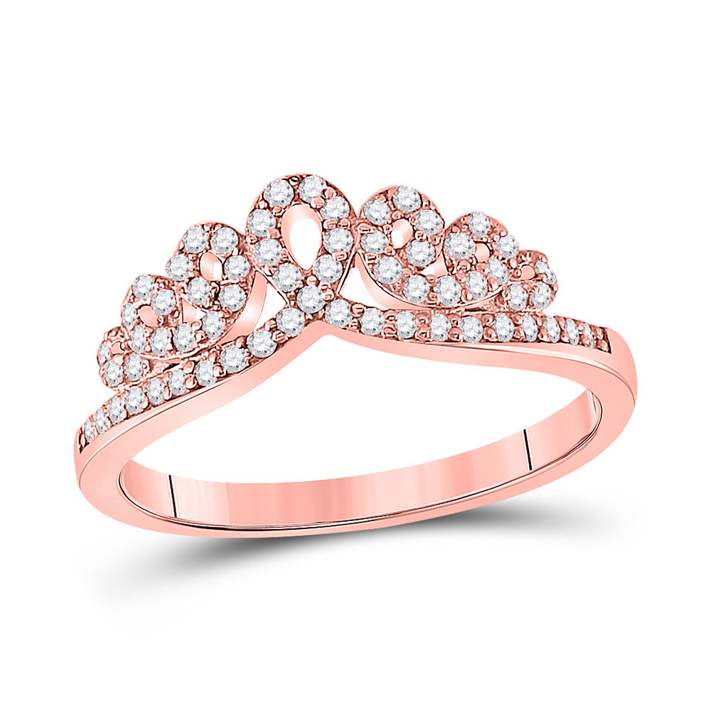 10K Rose Gold Womens Round Diamond Fashion Crown Band Ring 1/3 Cttw, Womens Size: 5-10