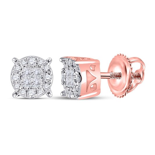14K Yellow Or Rose Or White Gold  Womens Princess Diamond Round Cluster Earrings 1/6 Cttw, Length: 0.2 In, Width: 0.2 In