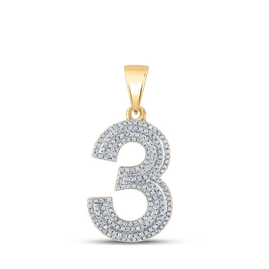 10K Yellow Gold Mens Round Diamond Number Charm Pendant