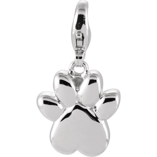 14K White Gold 11.6 X 9.9 Mm Polished Paw Print Charm/Pendant