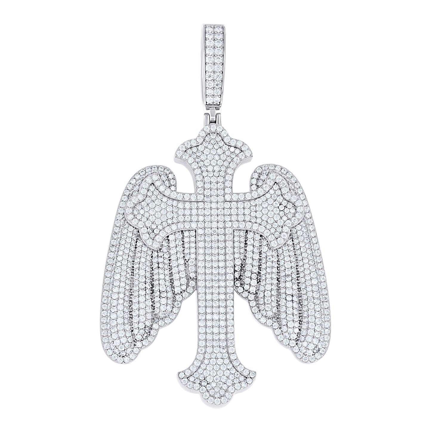 Sterling Silver Mens Round Moissanite Wings Cross Religious Pendant – Elegant Jewelry Gift for Birthday, Anniversary, Engagement, Wedding