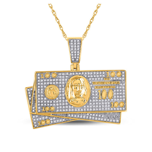 10K Yellow Gold Mens Round Diamond Money Stack Charm Pendant 3/4 Cttw