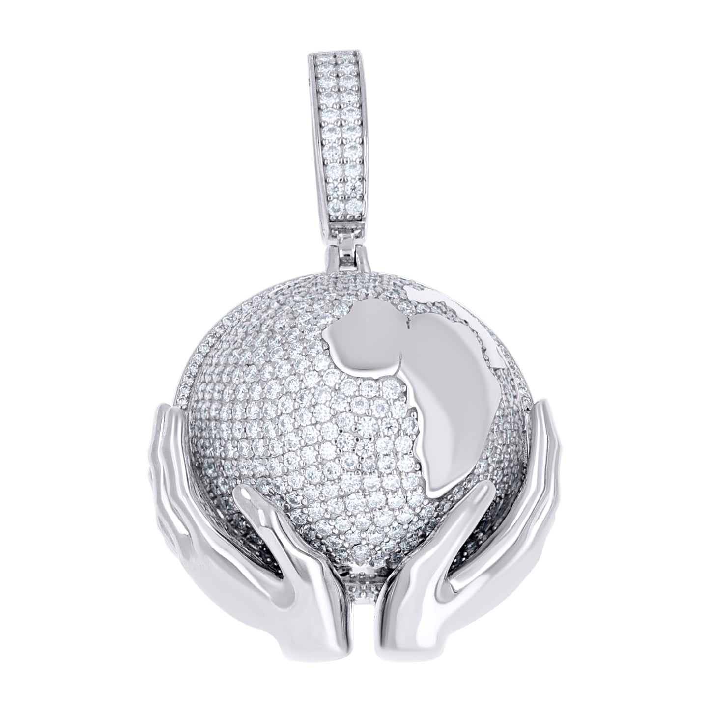 Sterling Silver Mens Moissanite World Map Charm Pendant – Elegant Jewelry Gift for Birthday, Anniversary, Engagement, Wedding