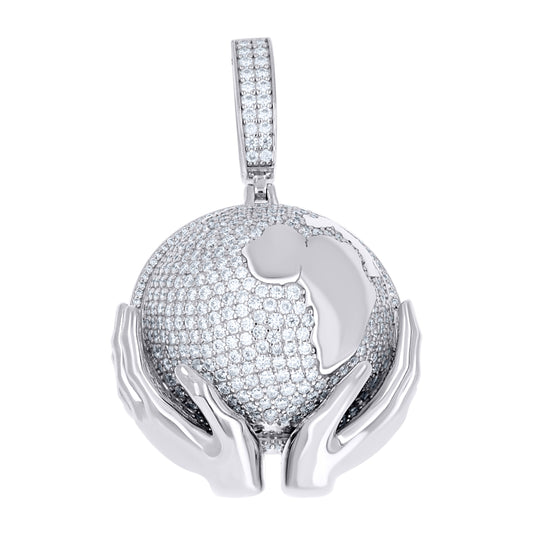 Sterling Silver Mens Moissanite World Map Charm Pendant – Elegant Jewelry Gift for Birthday, Anniversary, Engagement, Wedding