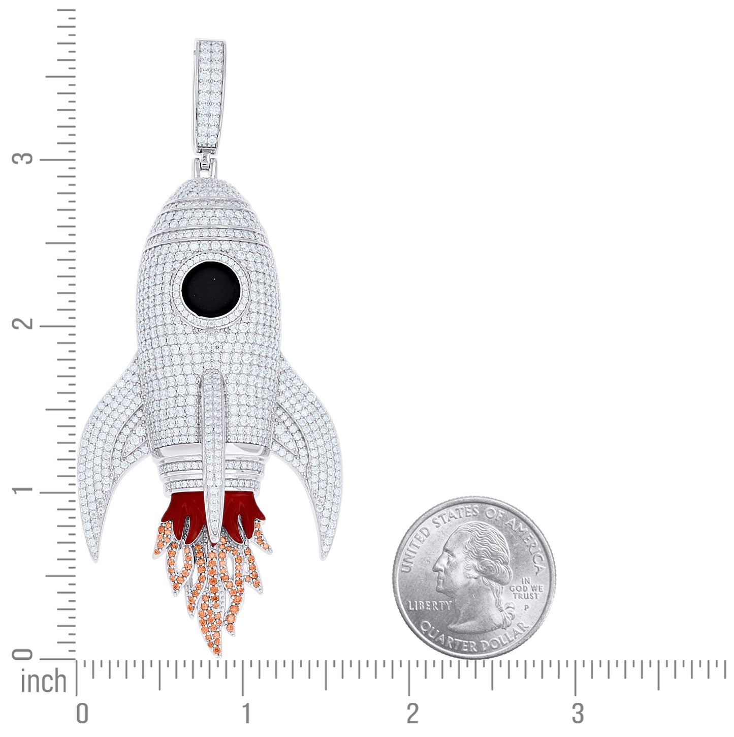Sterling Silver Mens Red White Moissanite Enameled Rocket Fashion Pendant – Elegant Jewelry Gift for Birthday, Anniversary, Engagement, Wedding