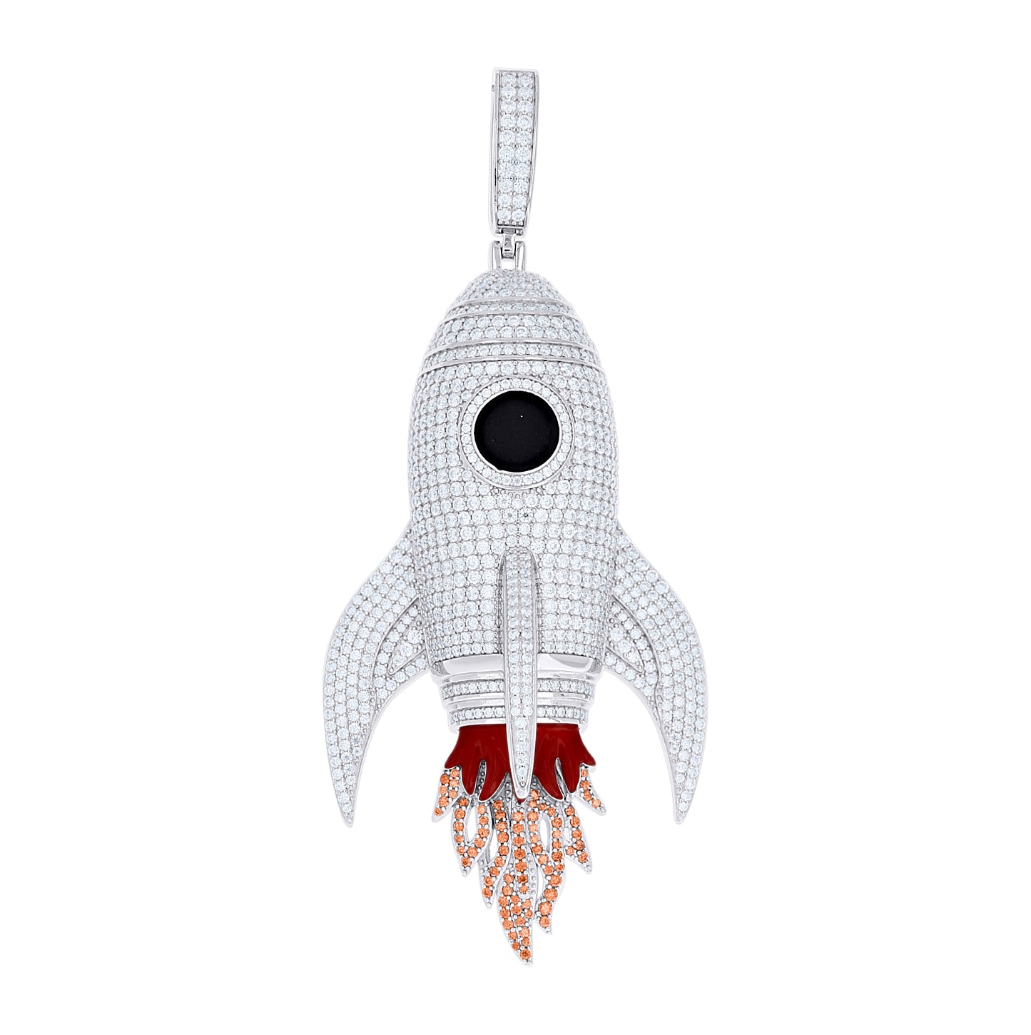 Sterling Silver Mens Red White Moissanite Enameled Rocket Fashion Pendant – Elegant Jewelry Gift for Birthday, Anniversary, Engagement, Wedding