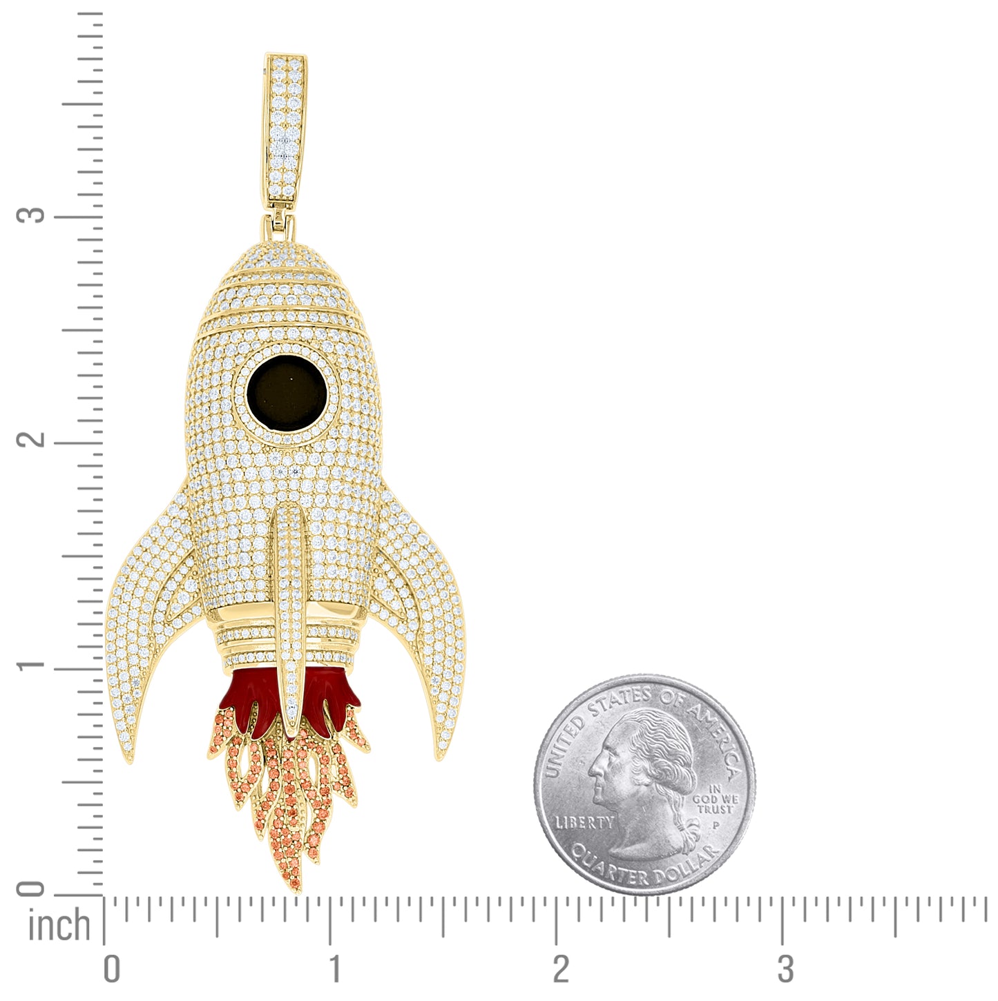 Sterling Silver Mens Red White Moissanite Enameled Rocket Fashion Pendant – Elegant Jewelry Gift for Birthday, Anniversary, Engagement, Wedding