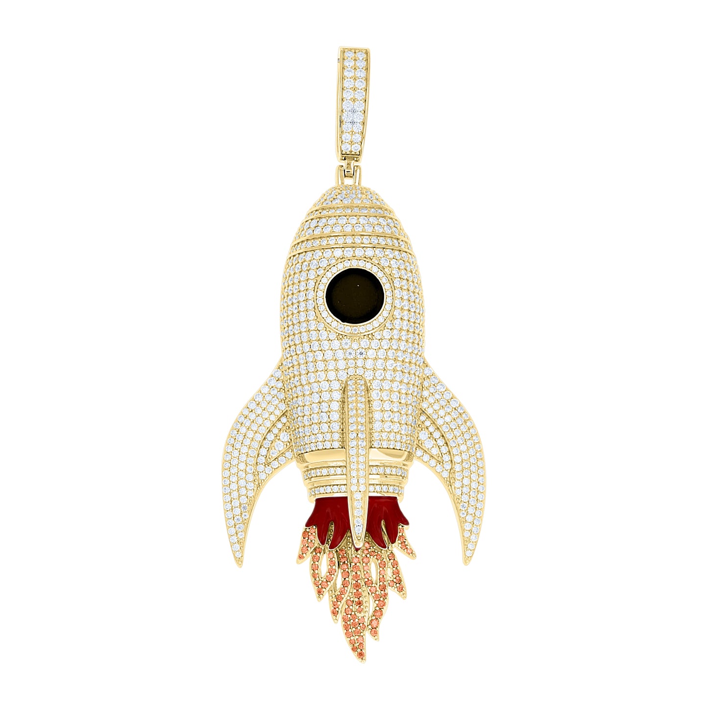 Sterling Silver Mens Red White Moissanite Enameled Rocket Fashion Pendant – Elegant Jewelry Gift for Birthday, Anniversary, Engagement, Wedding