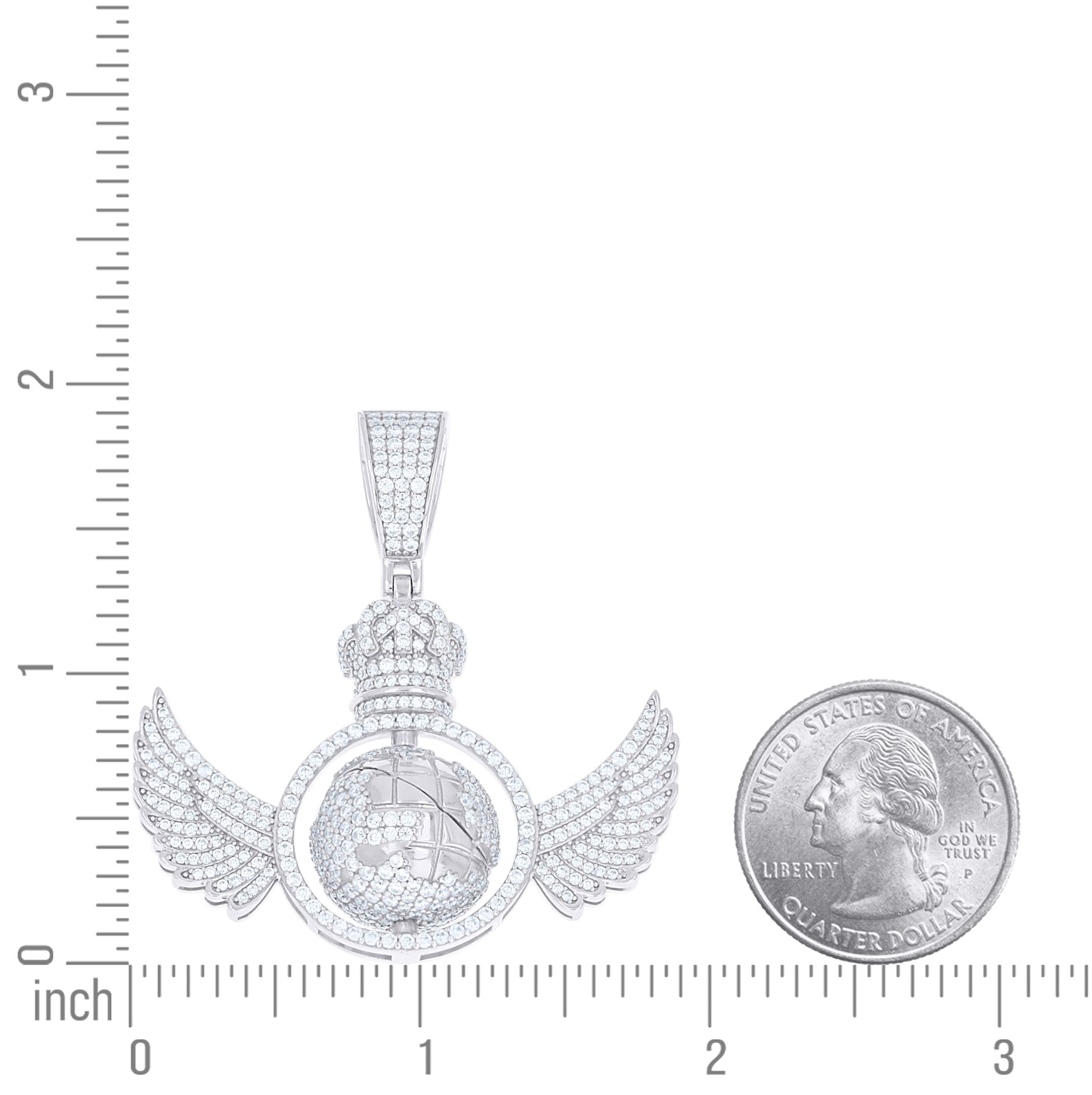 Sterling Silver Mens Moissanite Rotating Globe Wing Charm Pendant – Elegant Jewelry Gift for Birthday, Anniversary, Engagement, Wedding