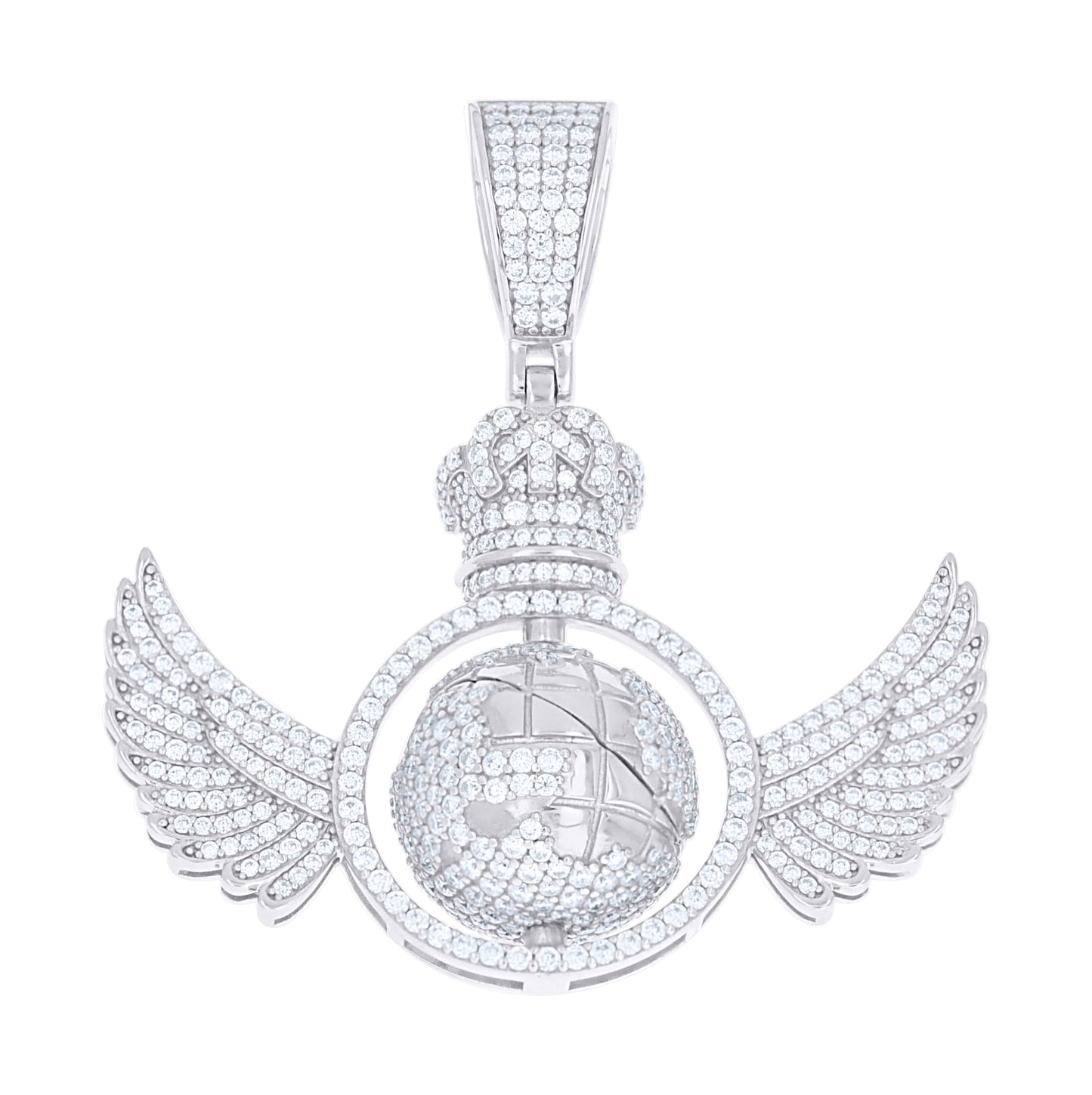 Sterling Silver Mens Moissanite Rotating Globe Wing Charm Pendant – Elegant Jewelry Gift for Birthday, Anniversary, Engagement, Wedding