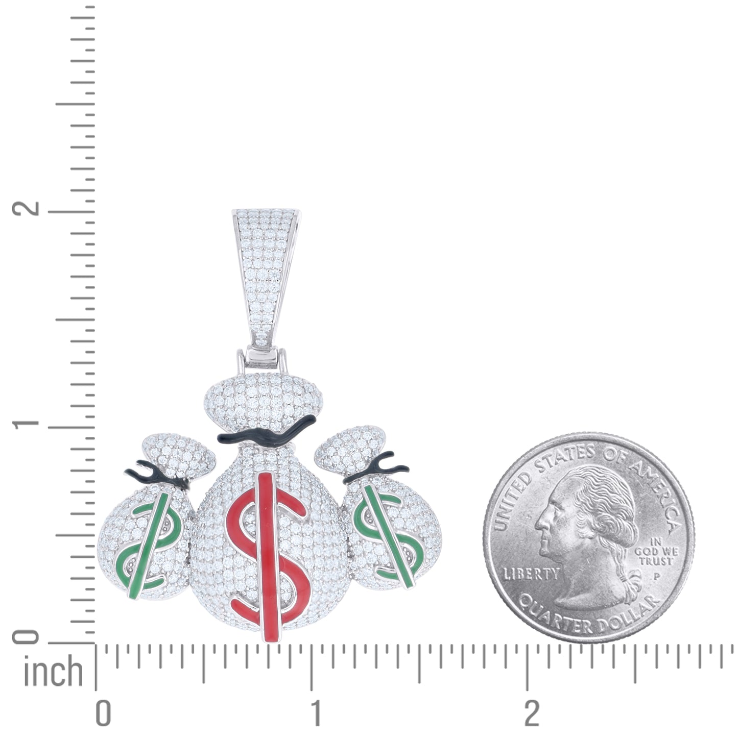 Sterling Silver Mens Moissanite Enameled Money Bags Currency Pendant – Elegant Jewelry Gift for Birthday, Anniversary, Engagement, Wedding
