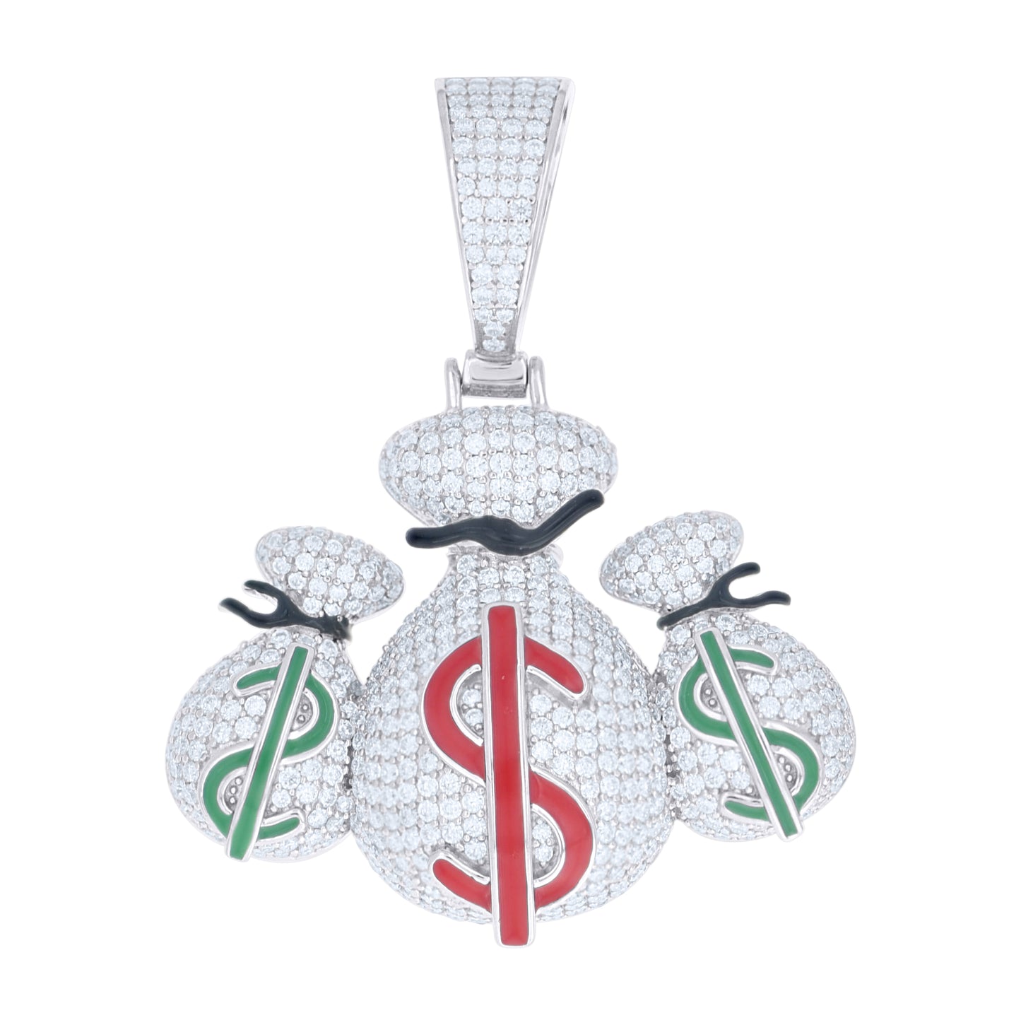 Sterling Silver Mens Moissanite Enameled Money Bags Currency Pendant – Elegant Jewelry Gift for Birthday, Anniversary, Engagement, Wedding