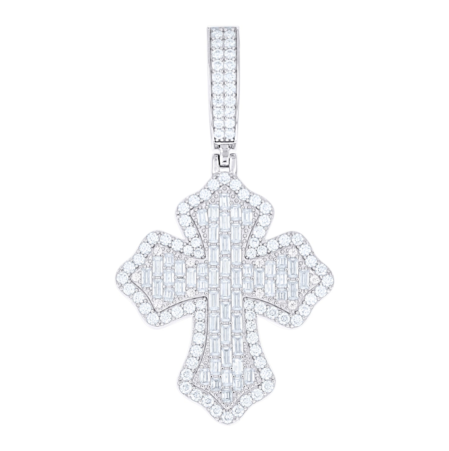 Sterling Silver Mens Round Baguette Moissanite Cross Religious Pendant – Elegant Jewelry Gift for Birthday, Anniversary, Engagement, Wedding