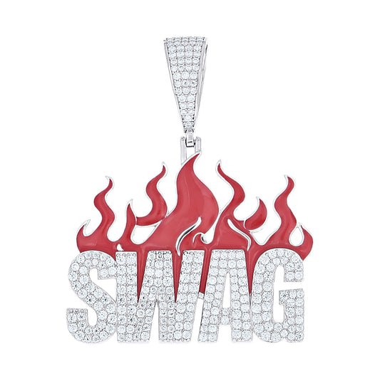 Sterling Silver Mens Moissanite Enameled Fire SWAG Pendant – Elegant Jewelry Gift for Birthday, Anniversary, Engagement, Wedding