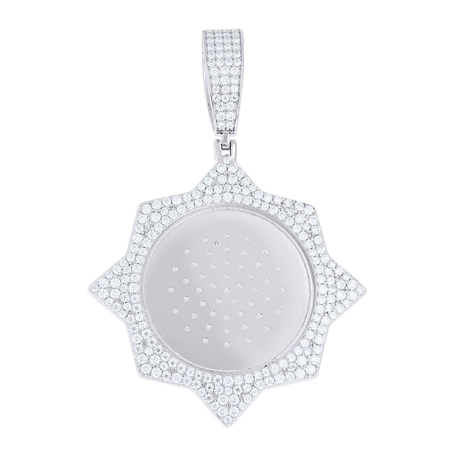 Sterling Silver Mens Moissanite Starburst Photo Frame Pendant – Elegant Jewelry Gift for Birthday, Anniversary, Engagement, Wedding