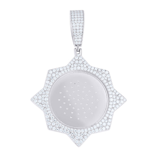 Sterling Silver Mens Moissanite Starburst Photo Frame Pendant – Elegant Jewelry Gift for Birthday, Anniversary, Engagement, Wedding