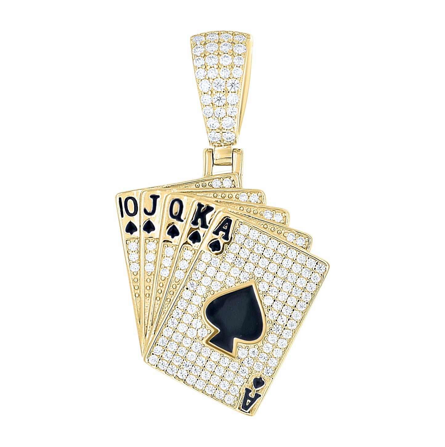 Sterling Silver Mens Moissanite Enameled Playing Cards Gambling Pendant – Elegant Jewelry Gift for Birthday, Anniversary, Engagement, Wedding