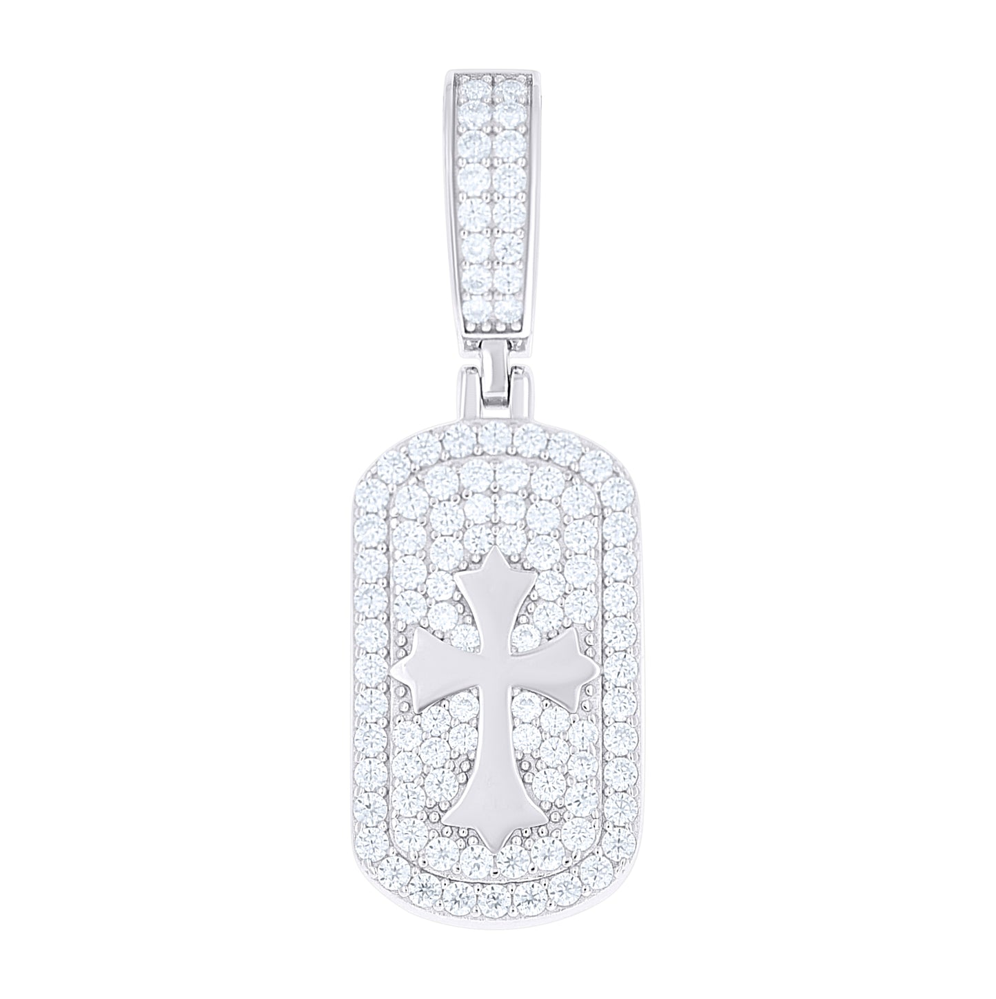 Sterling Silver Mens Round Moissanite Cross Religious Dog Tag Pendant – Elegant Jewelry Gift for Birthday, Anniversary, Engagement, Wedding