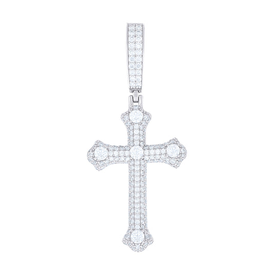 Sterling Silver Mens Round Moissanite Cross Religious Pendant – Elegant Jewelry Gift for Birthday, Anniversary, Engagement, Wedding