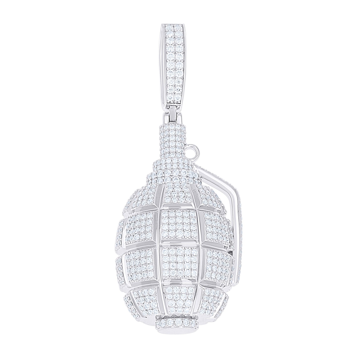 Sterling Silver Mens Moissanite Hand Grenade Fashion Pendant – Elegant Jewelry Gift for Birthday, Anniversary, Engagement, Wedding