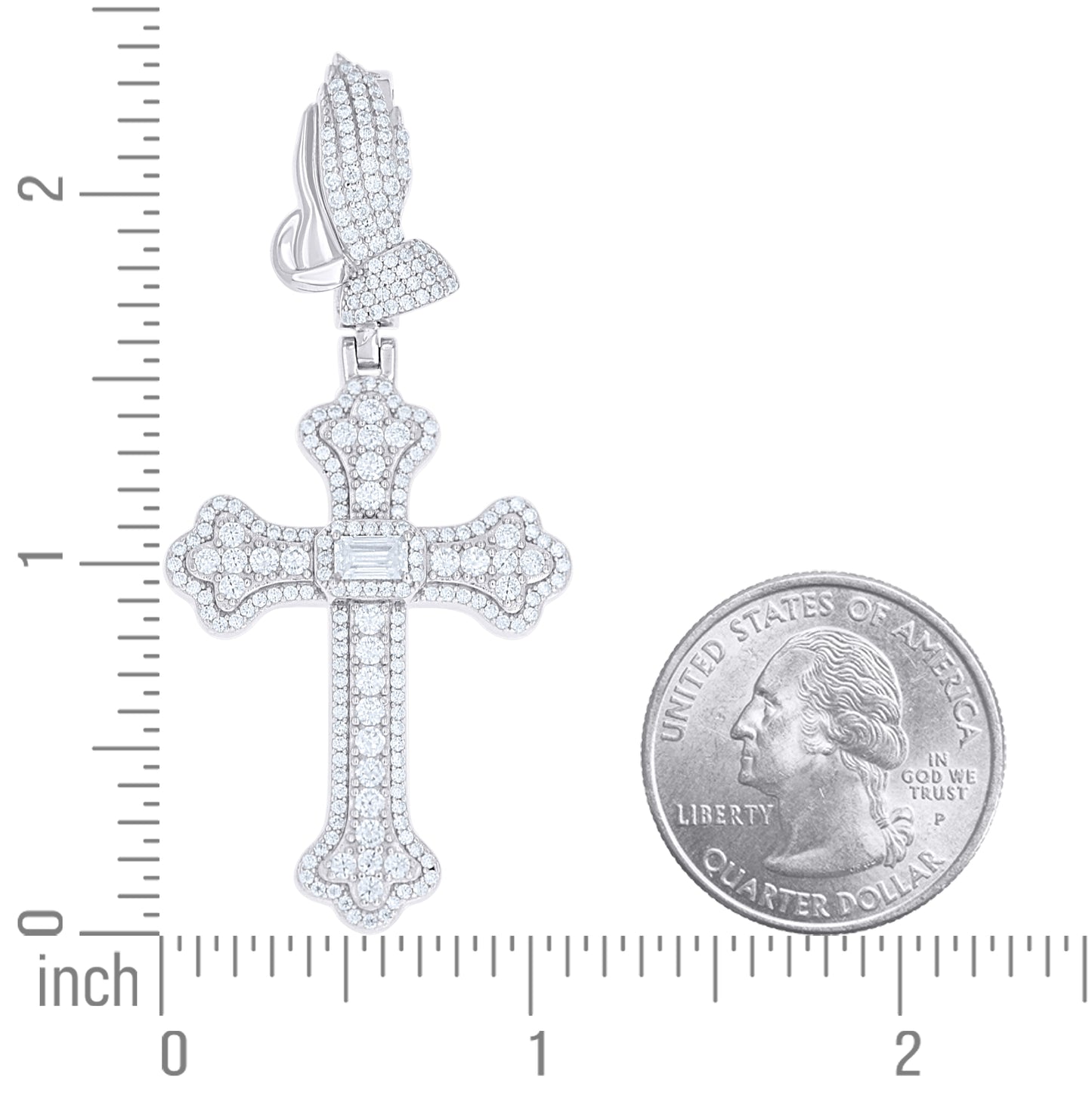 Sterling Silver Mens Round Baguette Moissanite Praying Hands Cross Religious Pendant – Elegant Jewelry Gift for Birthday, Anniversary, Engagement, Wedding