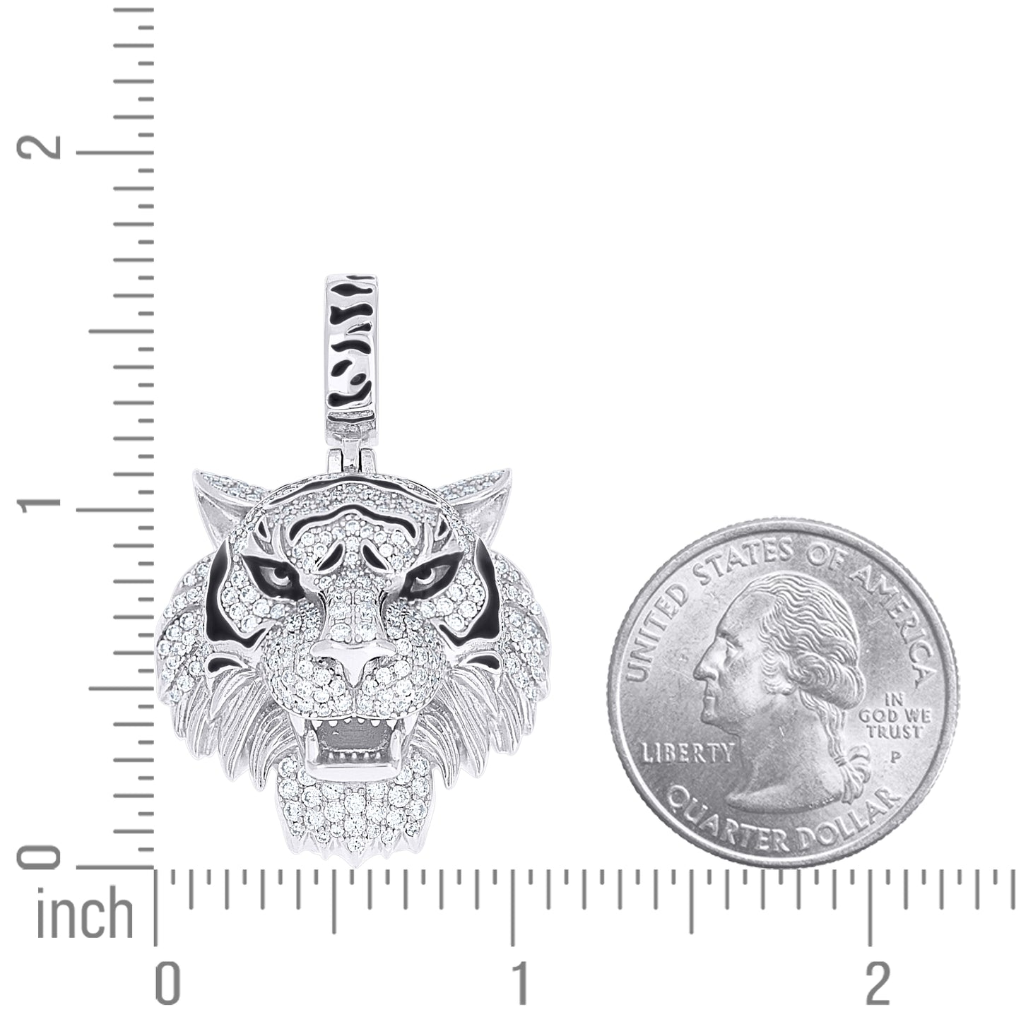 Sterling Silver Mens Moissanite Enameled Tiger Head Wildlife Pendant – Elegant Jewelry Gift for Birthday, Anniversary, Engagement, Wedding