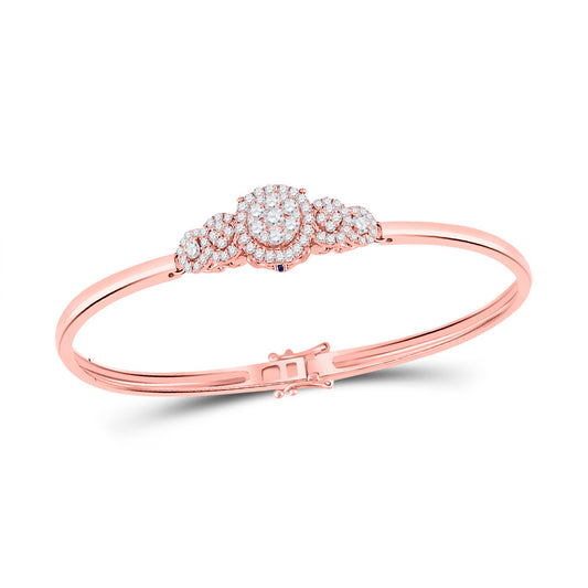 14K Rose Gold Womens Round Diamond Cluster Bangle Bracelet 3/4 Cttw