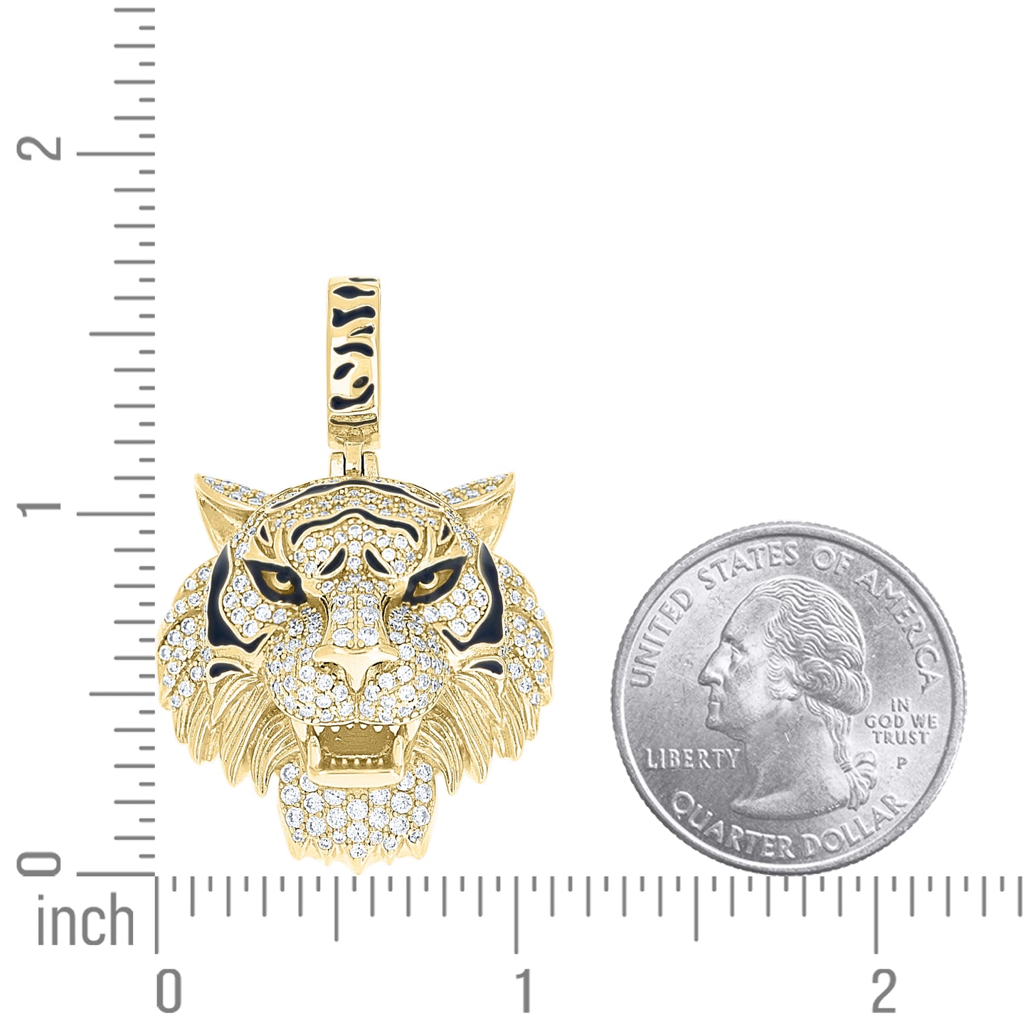 Sterling Silver Mens Moissanite Enameled Tiger Head Wildlife Pendant – Elegant Jewelry Gift for Birthday, Anniversary, Engagement, Wedding