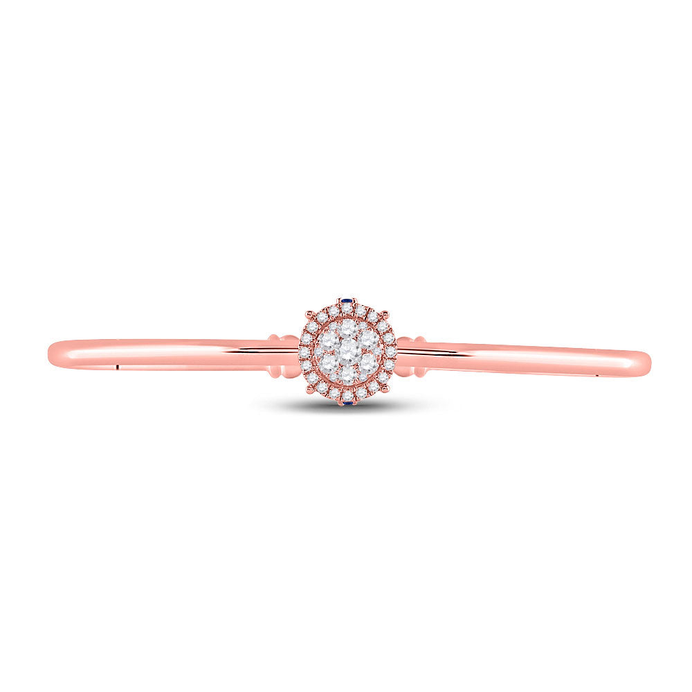 14K Rose Gold Womens Round Diamond Cluster Bangle Bracelet 1/2 Cttw