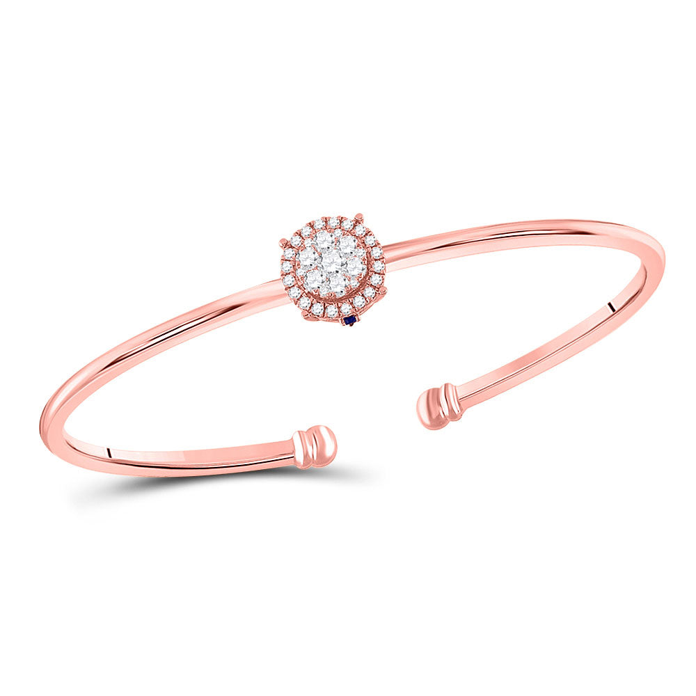 14K Rose Gold Womens Round Diamond Cluster Bangle Bracelet 1/2 Cttw