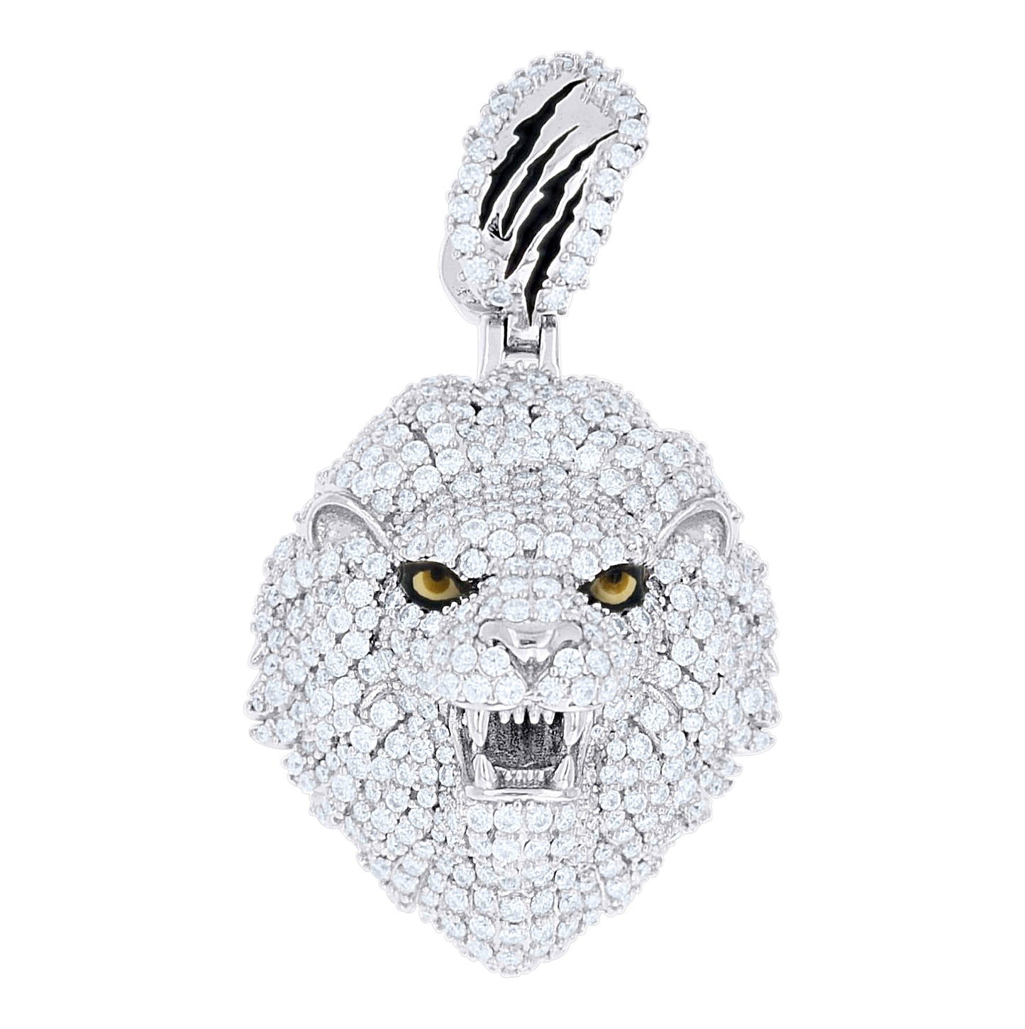 Sterling Silver Mens Moissanite Enameled Lion Head Wildlife Pendant – Elegant Jewelry Gift for Birthday, Anniversary, Engagement, Wedding