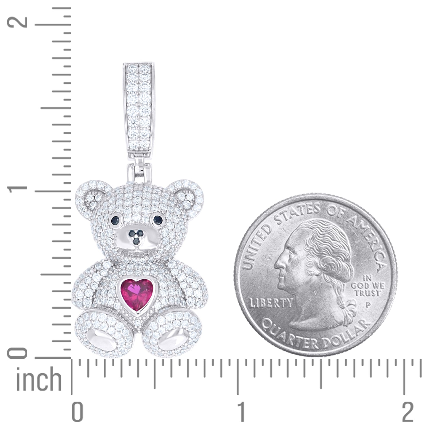 Sterling Silver Womens Black Purple White Heart Round Moissanite Teddy Bear Fashion Pendant – Elegant Jewelry Gift for Birthday, Anniversary, Engagement, Wedding
