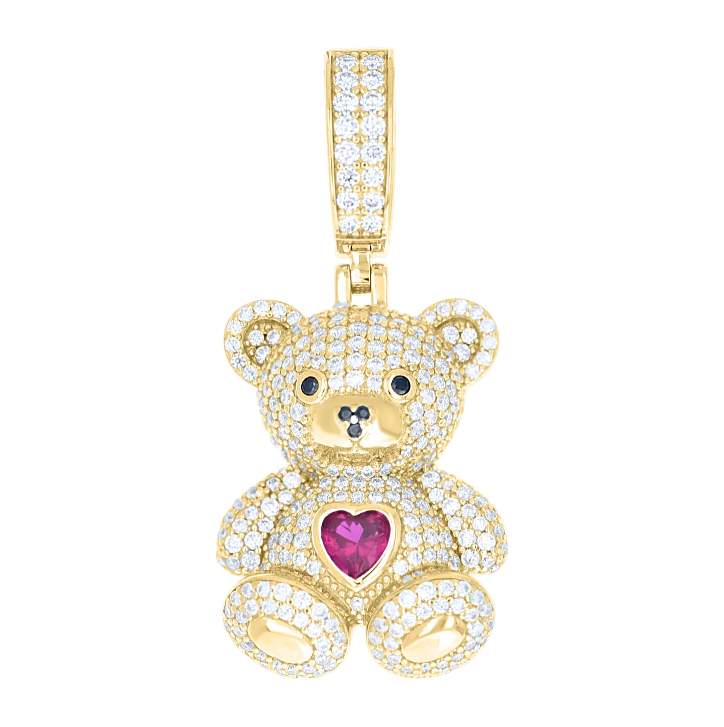 Sterling Silver Womens Black Purple White Heart Round Moissanite Teddy Bear Fashion Pendant – Elegant Jewelry Gift for Birthday, Anniversary, Engagement, Wedding