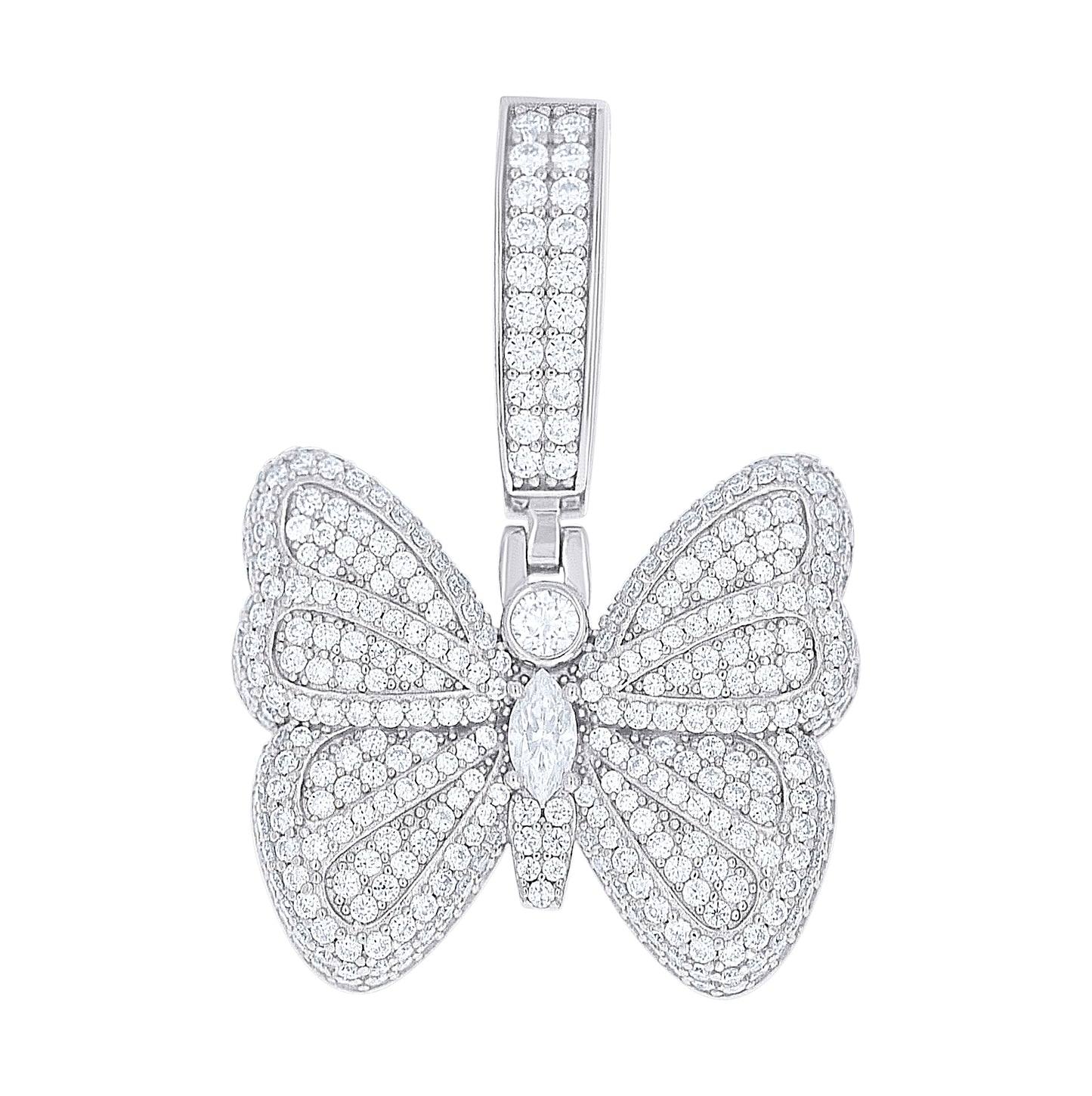 Sterling Silver Womens Marquise Round Moissanite Butterfly Fashion Pendant – Elegant Jewelry Gift for Birthday, Anniversary, Engagement, Wedding