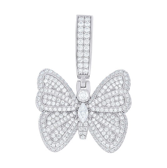 Sterling Silver Womens Marquise Round Moissanite Butterfly Fashion Pendant – Elegant Jewelry Gift for Birthday, Anniversary, Engagement, Wedding