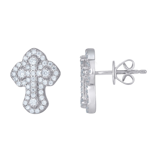 Sterling Silver Unisex Moissanite Cross Religious Stud Earrings – Elegant Jewelry Gift for Birthday, Anniversary, Engagement, Wedding