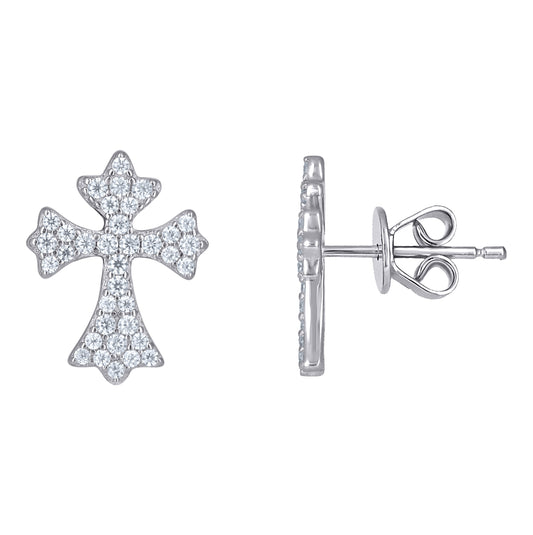 Sterling Silver Unisex Moissanite Cross Religious Stud Earrings – Elegant Jewelry Gift for Birthday, Anniversary, Engagement, Wedding