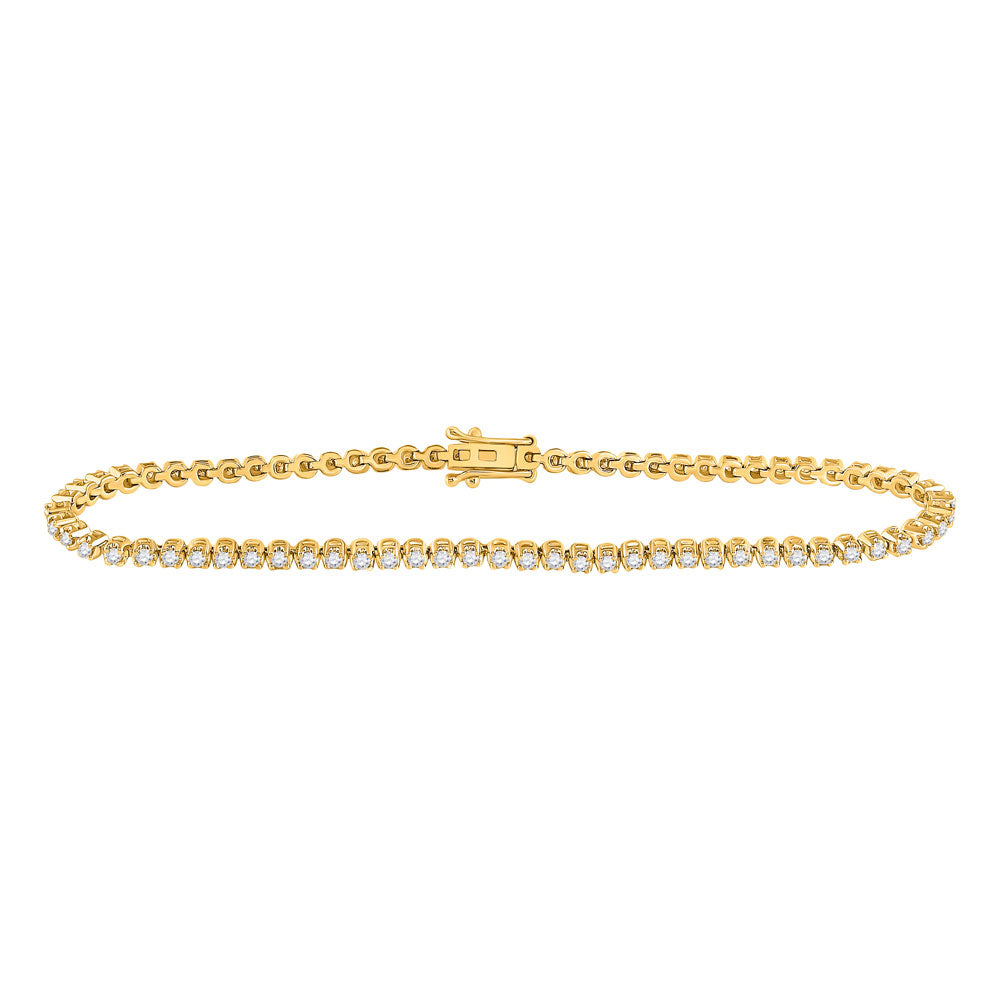 10K Yellow Or Rose Gold Womens Round Diamond Studded Tennis Bracelet