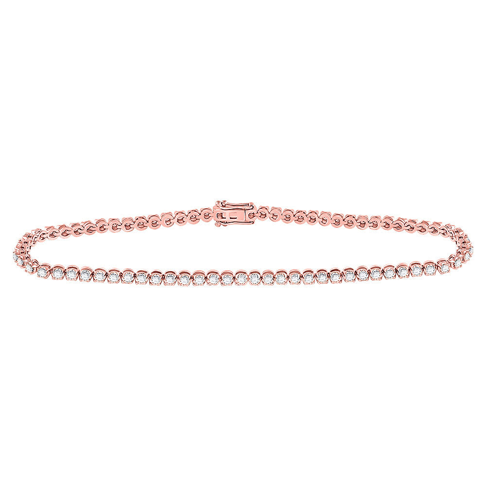 10K Yellow Or Rose Gold Womens Round Diamond Studded Tennis Bracelet