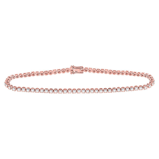10K Yellow Or Rose Gold Womens Round Diamond Studded Tennis Bracelet