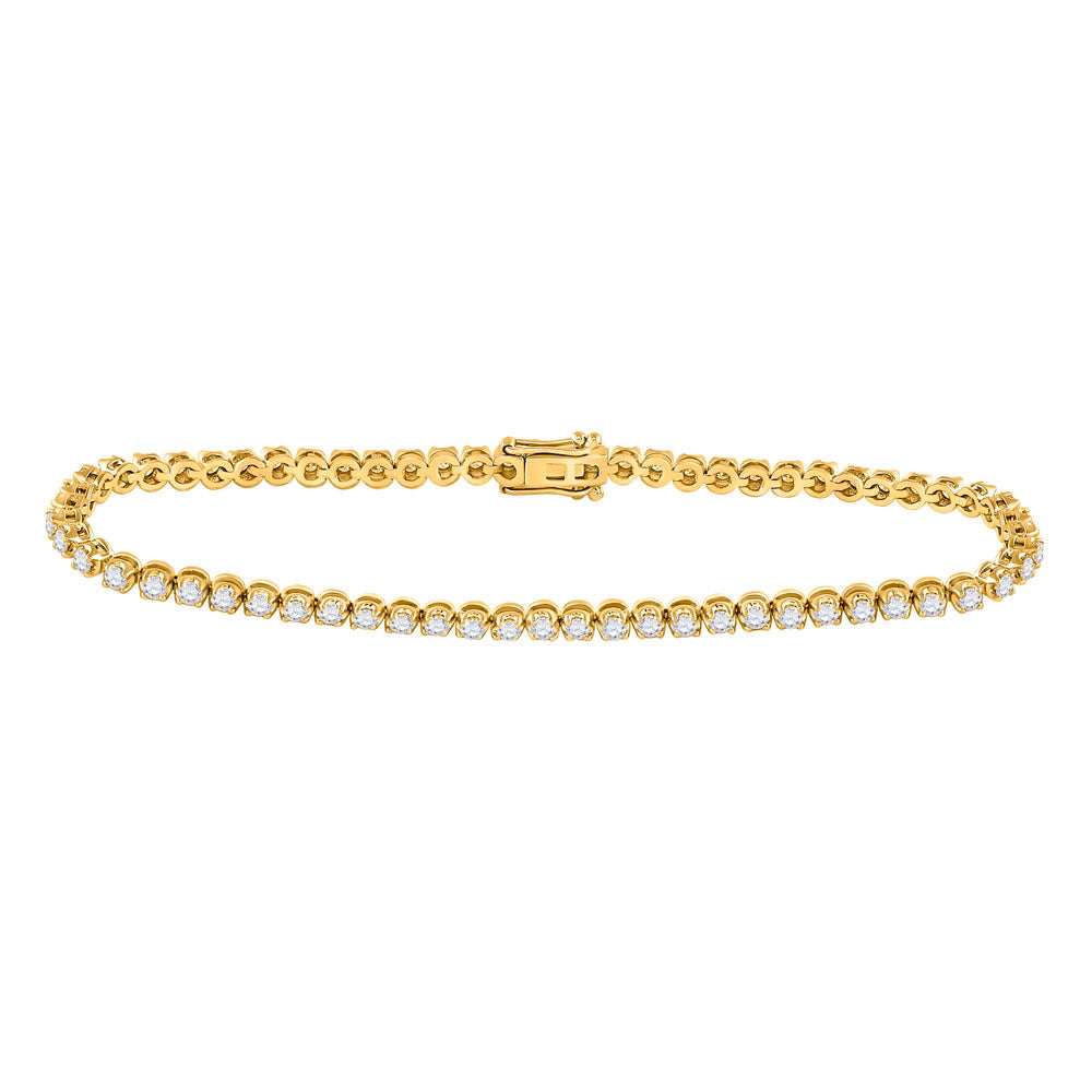 10K Yellow Or Rose Gold Womens Round Diamond Studded Tennis Bracelet