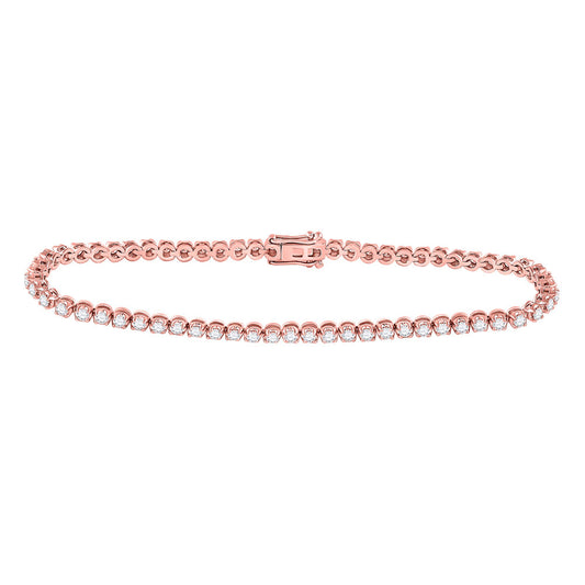 10K Yellow Or Rose Gold Womens Round Diamond Studded Tennis Bracelet