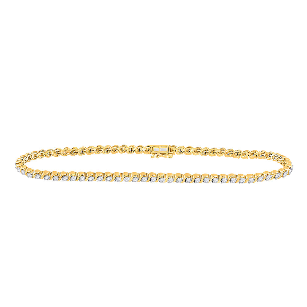 10K Yellow Or White Gold  Womens Round Diamond Classic Tennis Bracelet 1 Cttw