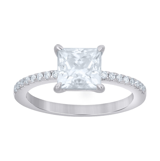 Sterling Silver Womens Princess-Cut Round 1.20ct Moissanite Engagement Ring Size 5– Elegant Jewelry Gift for Birthday, Anniversary, Engagement, Wedding