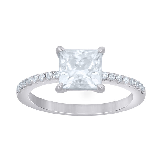 Sterling Silver Womens Princess-Cut Round 1.25ct Moissanite Engagement Ring Size 5– Elegant Jewelry Gift for Birthday, Anniversary, Engagement, Wedding