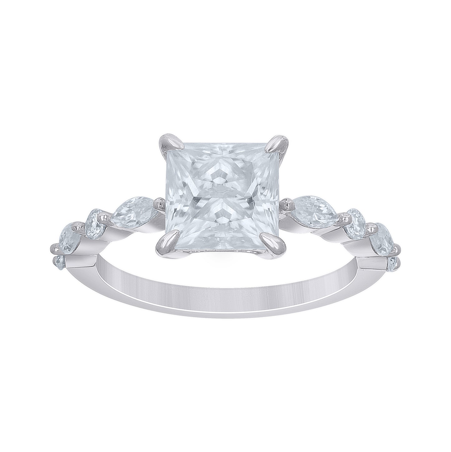 Sterling Silver Womens Marquise Princess-Cut Round 2.65ct Moissanite Engagement Ring Size 5– Elegant Jewelry Gift for Birthday, Anniversary, Engagement, Wedding